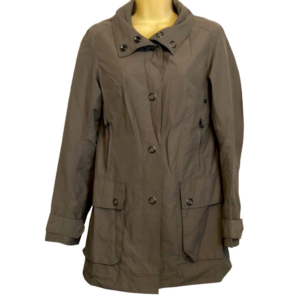 H&M Silver Gray Rain Trench Coat Jacket Woman Size 4 Below Hip Length Pockets